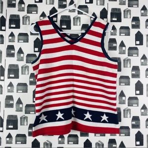 Sleeveless American Flag Stripe Knit Top - Red & White by
